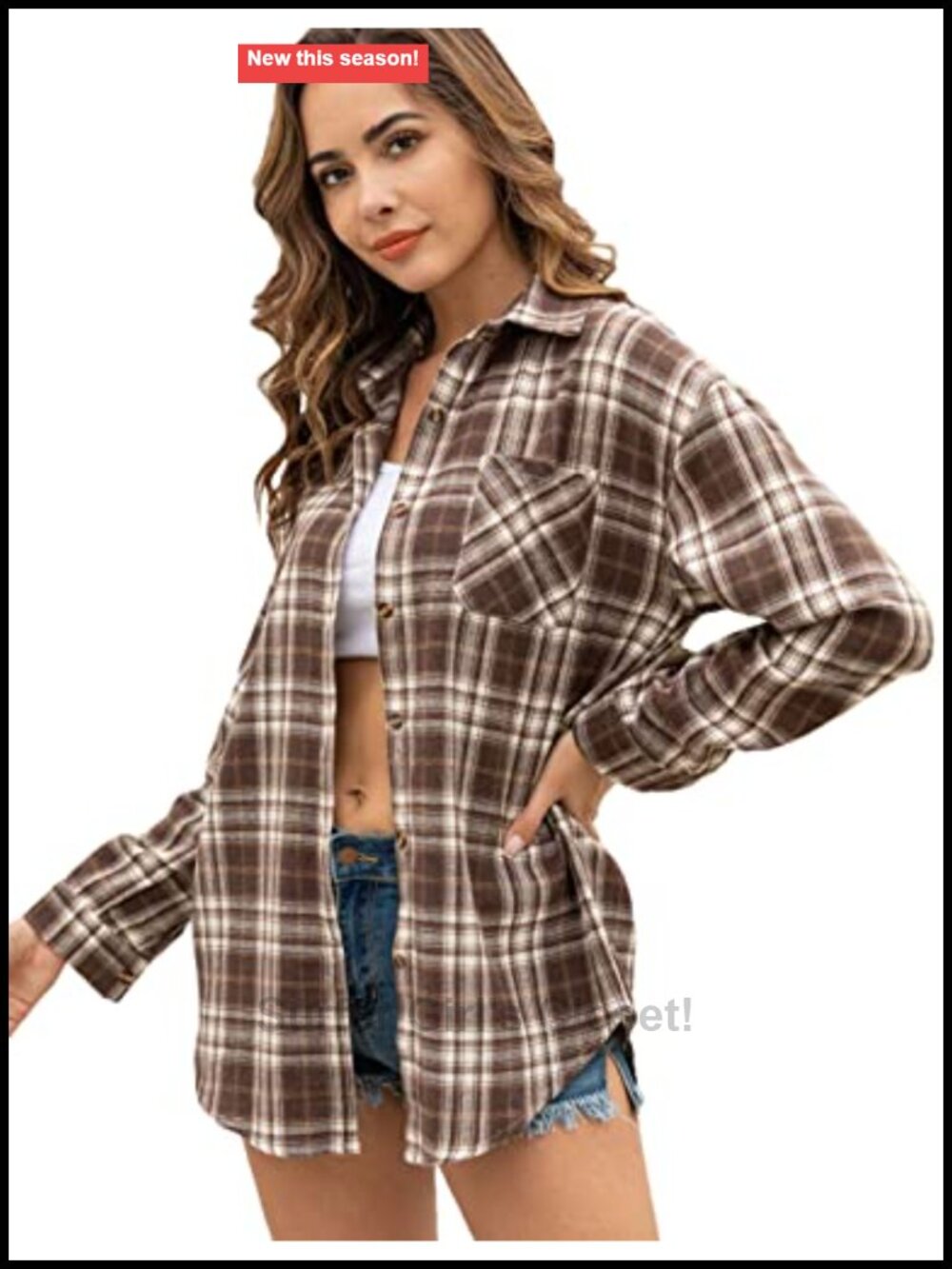 Oversized Flannel Shirt Plaid Button Down Top with Pocket